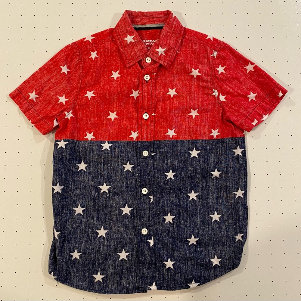 Arizona Jean Company Boys Size 7 XL Button Up Patriotic Red White and Blue Shirt